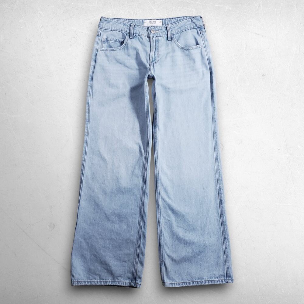 Hollister Low Rise Baggy Wide Leg Jeans Women 6R W28 Blue Y2K Boho Skater